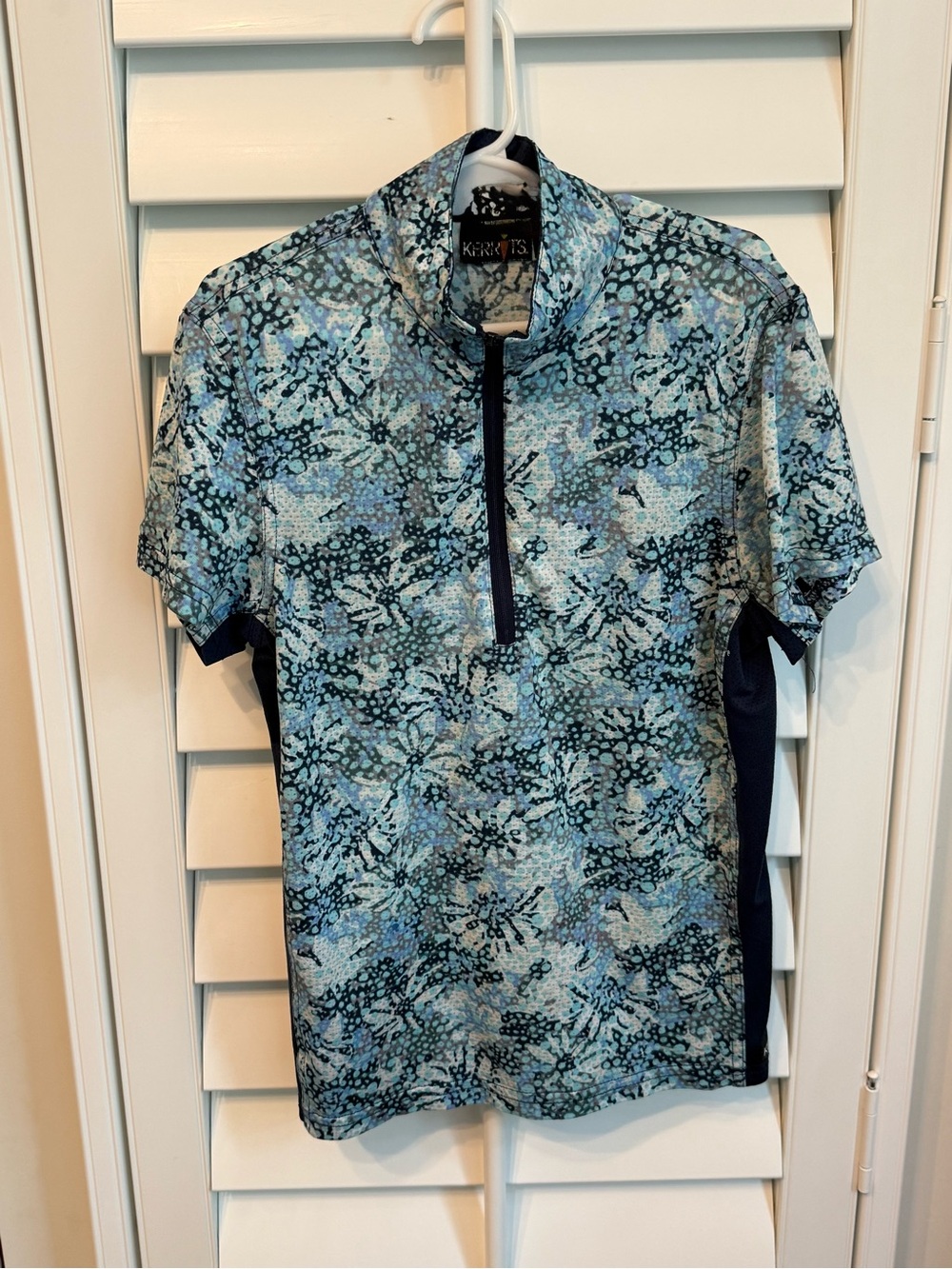 Kerrits Blue Patterned Short Sleeve Zip Equestrian Shirt Size Small S